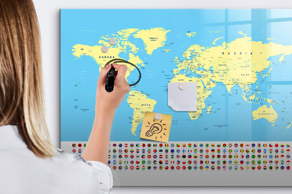 Tableau effaçable magnétique Carte du monde avec emplacements de photos