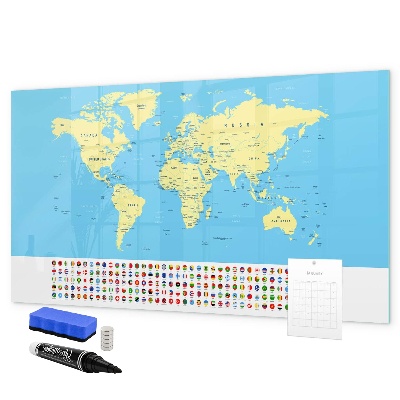 Tableau effaçable magnétique Carte du monde avec emplacements de photos