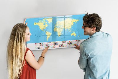 Tableau effaçable magnétique Carte du monde avec emplacements de photos