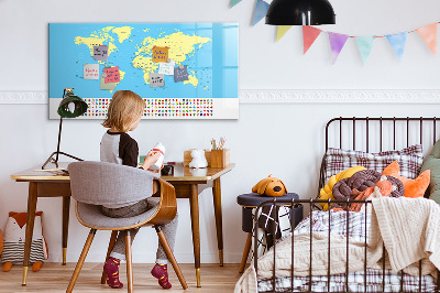 Tableau effaçable magnétique Carte du monde avec emplacements de photos