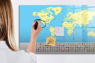 Tableau effaçable magnétique Carte du monde avec emplacements de photos