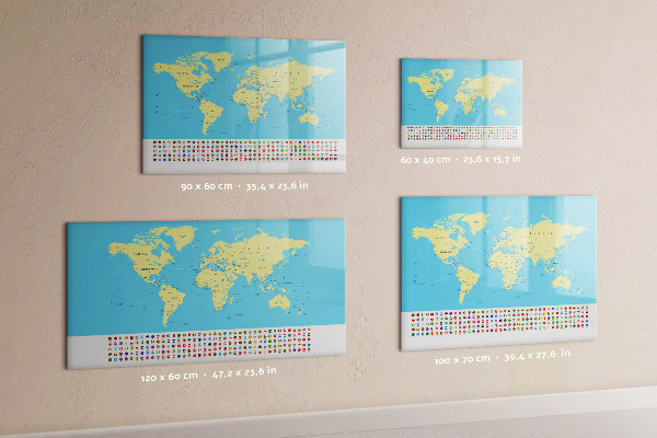 Tableau effaçable magnétique Carte du monde avec emplacements de photos