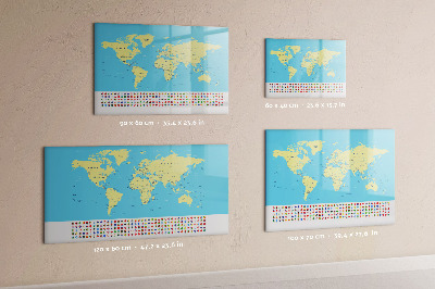 Tableau effaçable magnétique Carte du monde avec emplacements de photos