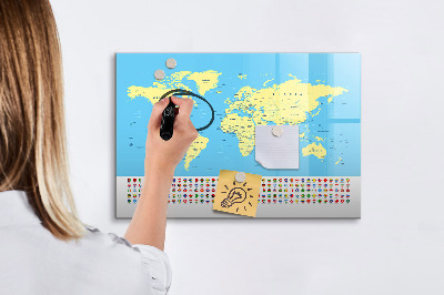 Tableau effaçable magnétique Carte du monde avec emplacements de photos