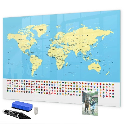 Tableau effaçable magnétique Carte du monde avec emplacements de photos