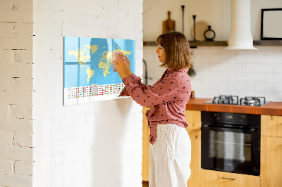 Tableau effaçable magnétique Carte du monde avec emplacements de photos