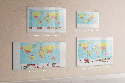 Tableau magnétique effaçable Carte du monde avec des lieux à marquer