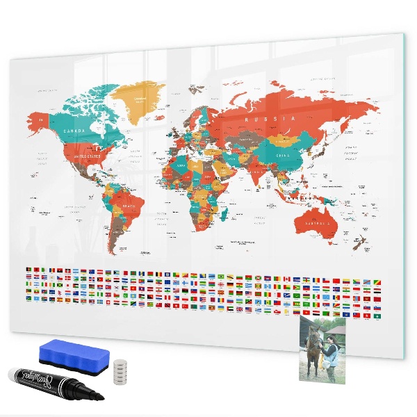Tableau effaçable magnétique Carte du monde interactive avec photos