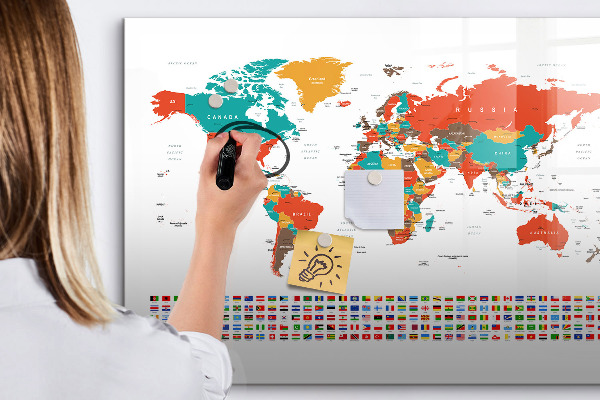 Tableau effaçable magnétique Carte du monde interactive avec photos