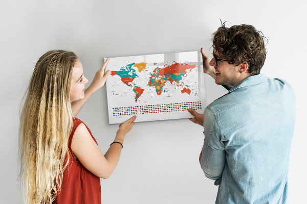 Tableau effaçable magnétique Carte du monde interactive avec photos