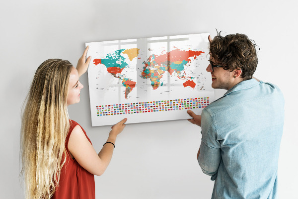 Tableau effaçable magnétique Carte du monde interactive avec photos