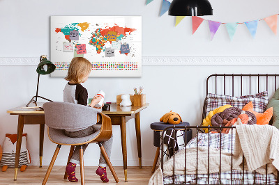 Tableau effaçable magnétique Carte du monde interactive avec photos