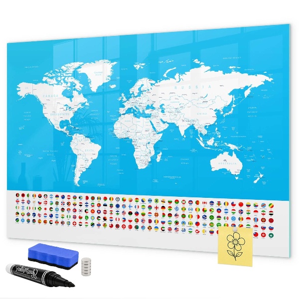 Tableau magnétique effaçable Carte du monde avec emplacements de photos