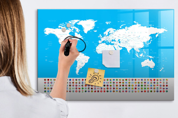 Tableau magnétique effaçable Carte du monde avec emplacements de photos
