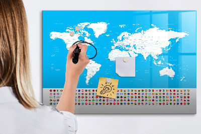 Tableau magnétique effaçable Carte du monde avec emplacements de photos