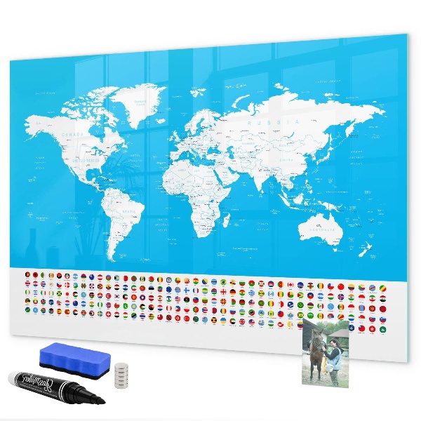 Tableau magnétique effaçable Carte du monde avec emplacements de photos