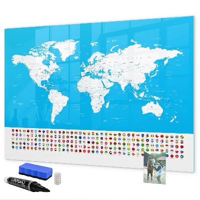 Tableau magnétique effaçable Carte du monde avec emplacements de photos