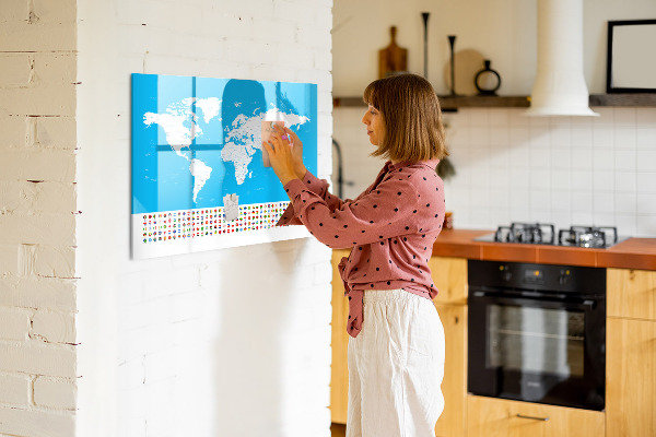 Tableau magnétique effaçable Carte du monde avec emplacements de photos