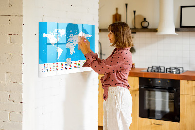 Tableau magnétique effaçable Carte du monde avec emplacements de photos