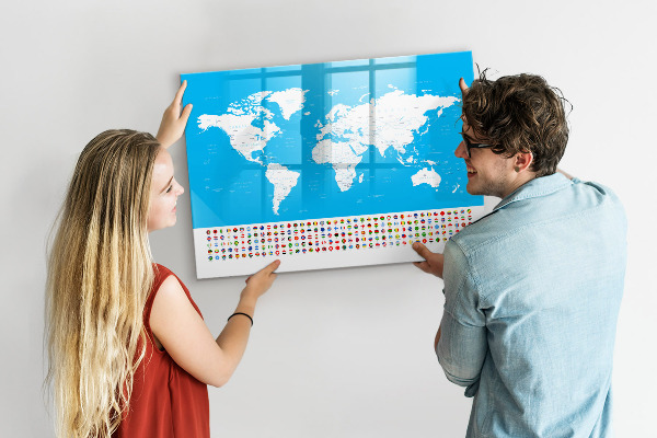 Tableau magnétique effaçable Carte du monde avec emplacements de photos