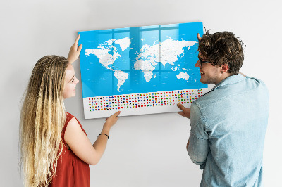 Tableau magnétique effaçable Carte du monde avec emplacements de photos