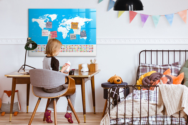 Tableau magnétique effaçable Carte du monde avec emplacements de photos