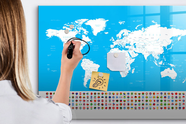 Tableau magnétique effaçable Carte du monde avec emplacements de photos