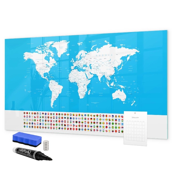 Tableau magnétique effaçable Carte du monde avec emplacements de photos