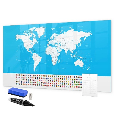 Tableau magnétique effaçable Carte du monde avec emplacements de photos