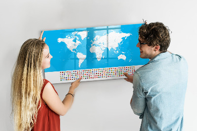 Tableau magnétique effaçable Carte du monde avec emplacements de photos