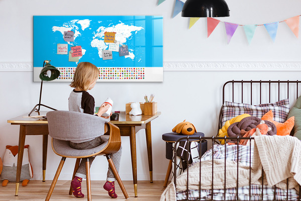 Tableau magnétique effaçable Carte du monde avec emplacements de photos