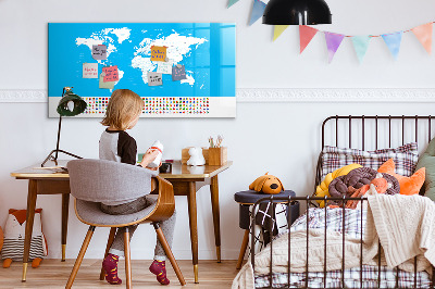 Tableau magnétique effaçable Carte du monde avec emplacements de photos