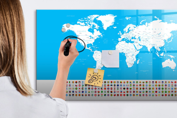 Tableau magnétique effaçable Carte du monde avec emplacements de photos