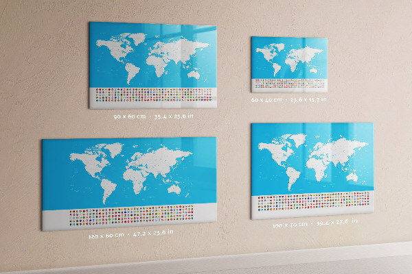 Tableau magnétique effaçable Carte du monde avec emplacements de photos
