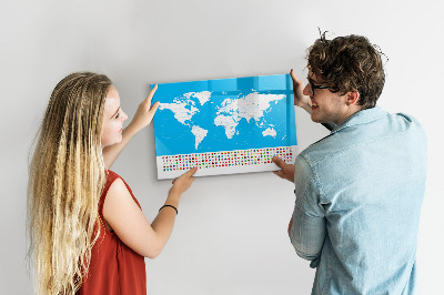 Tableau magnétique effaçable Carte du monde avec emplacements de photos