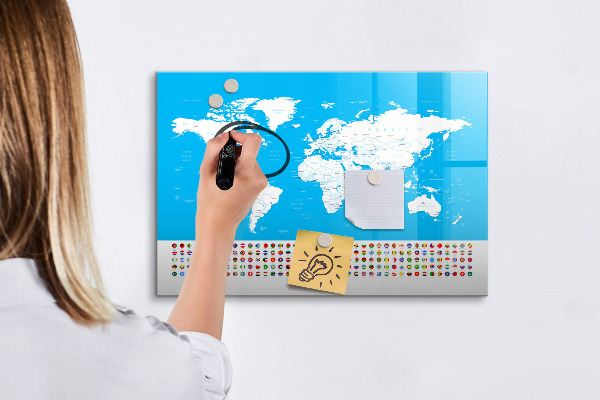 Tableau magnétique effaçable Carte du monde avec emplacements de photos