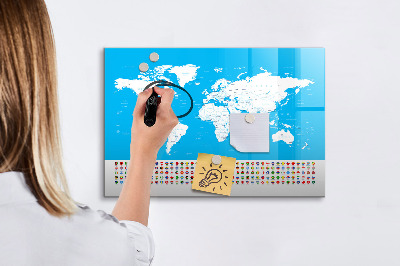 Tableau magnétique effaçable Carte du monde avec emplacements de photos