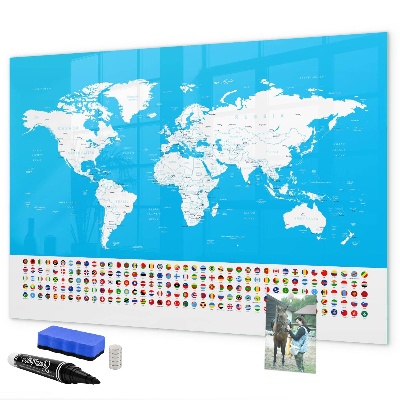 Tableau magnétique effaçable Carte du monde avec emplacements de photos