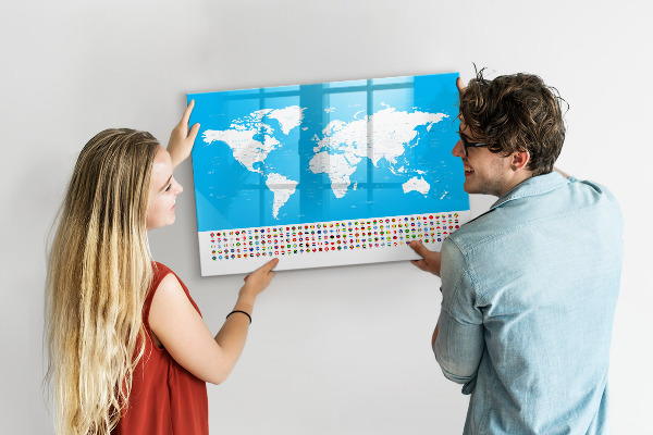 Tableau magnétique effaçable Carte du monde avec emplacements de photos