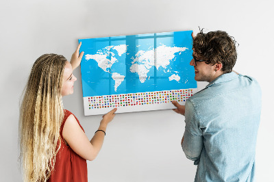 Tableau magnétique effaçable Carte du monde avec emplacements de photos
