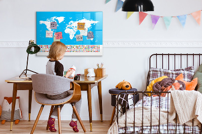 Tableau magnétique effaçable Carte du monde avec emplacements de photos