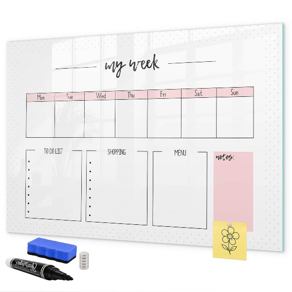 Tableau magnétique effaçable Agenda hebdomadaire avec espace pour photos