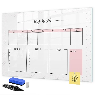 Tableau magnétique effaçable Agenda hebdomadaire avec espace pour photos