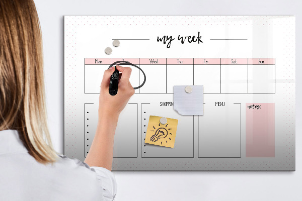 Tableau magnétique effaçable Agenda hebdomadaire avec espace pour photos