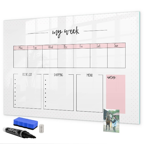 Tableau magnétique effaçable Agenda hebdomadaire avec espace pour photos