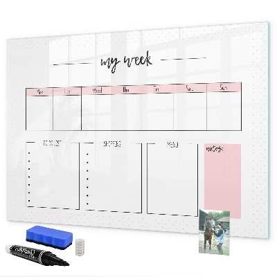 Tableau magnétique effaçable Agenda hebdomadaire avec espace pour photos