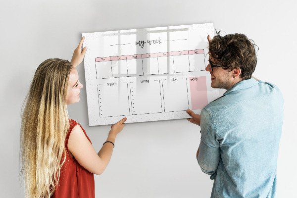 Tableau magnétique effaçable Agenda hebdomadaire avec espace pour photos