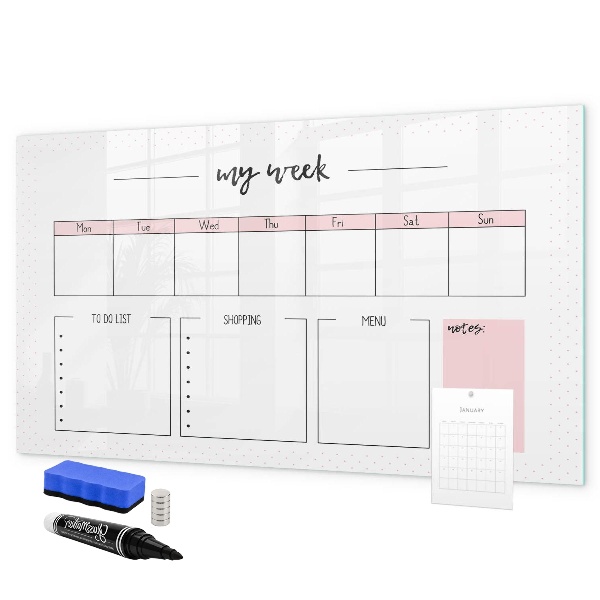 Tableau magnétique effaçable Agenda hebdomadaire avec espace pour photos