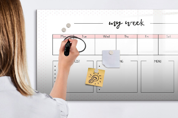 Tableau magnétique effaçable Agenda hebdomadaire avec espace pour photos