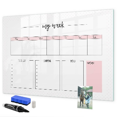 Tableau magnétique effaçable Agenda hebdomadaire avec espace pour photos